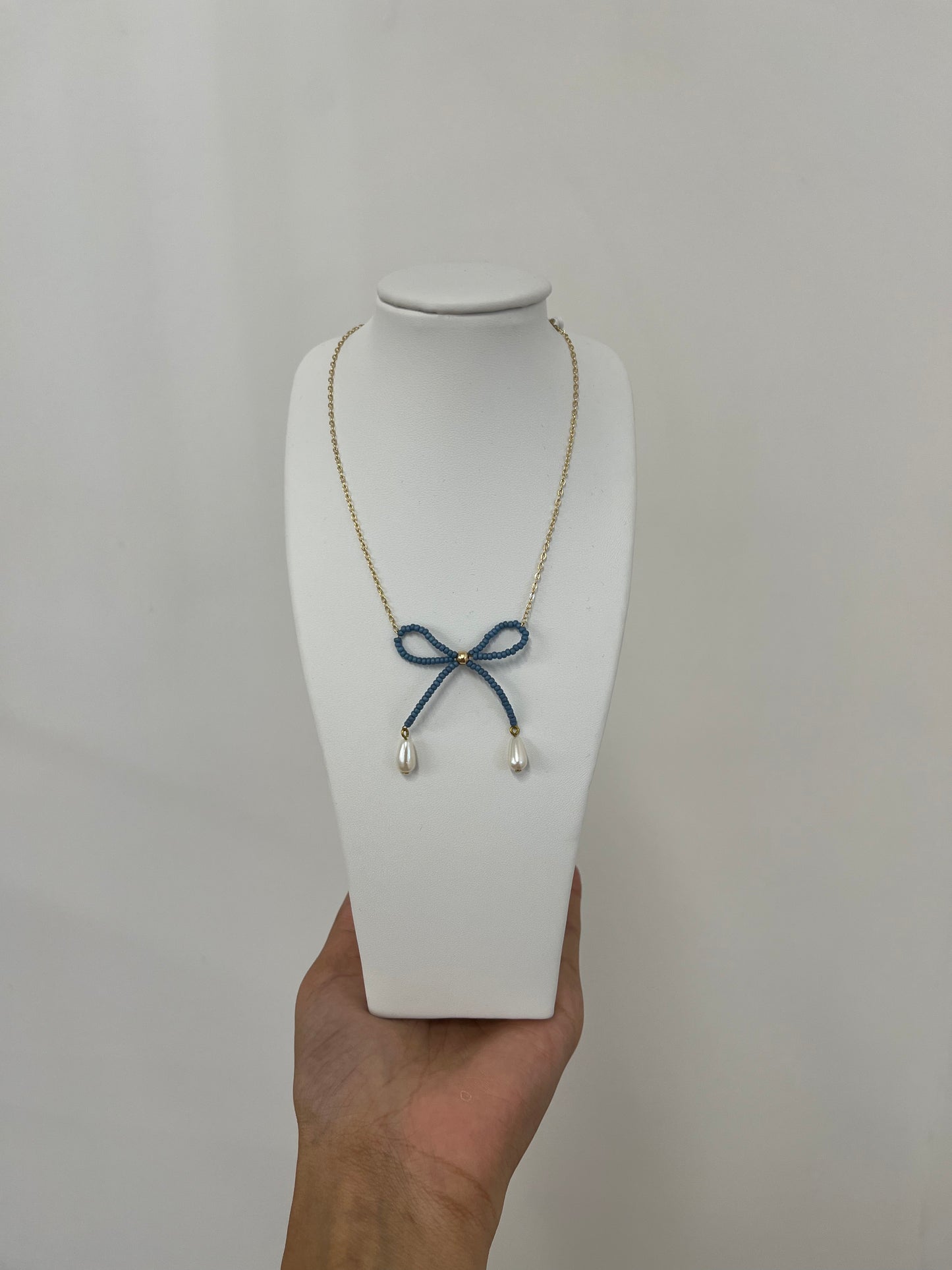 Hera Bow Necklace (denim)